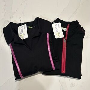 2 Tracey Lynn Golf Wear Polo Shirts Black and Pink - Ruffles Size Medium NWT